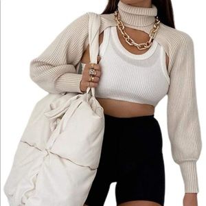 Crop turtleneck pullover sweater